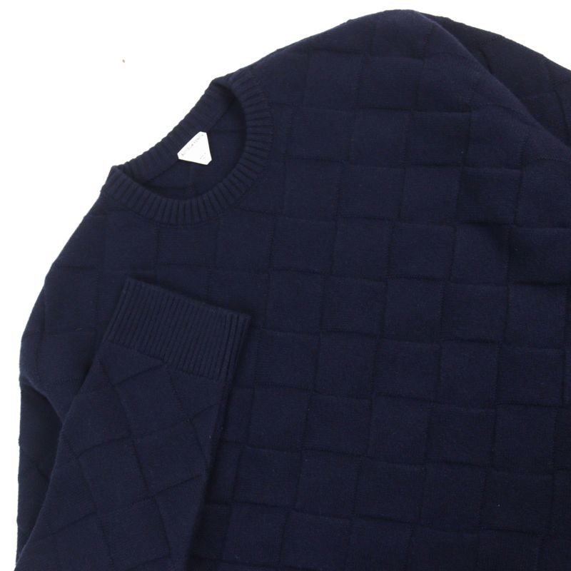 Bottega Veneta 751972 Wool Intrecciato Crew Neck Ribbed Sweater Knit Navy M