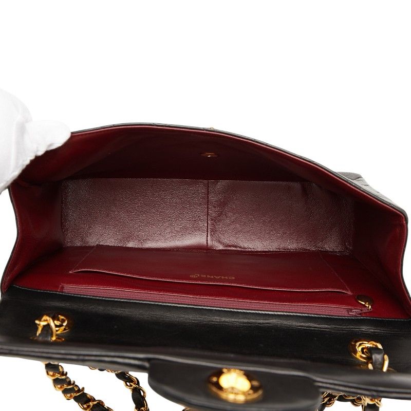 Chanel Coco Mark Deca Matelasse 34 Crossbody Chain Shoulder Bag Black Leather