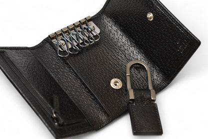 Gucci Outlet Key Case Key Holder Gucci 6-stacks Pigskin Sherry Line Black 033