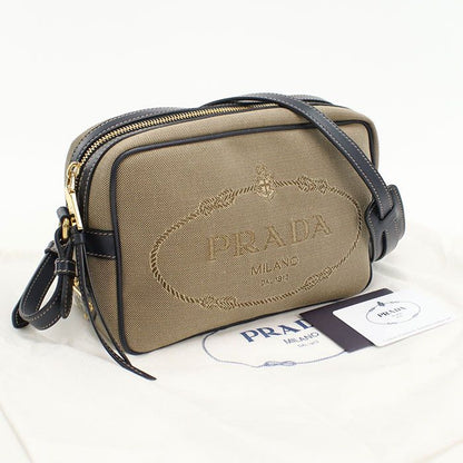 Prada Logo Jacquard 1bh089 Crossbody Shoulder Bag Canvas Leather Women