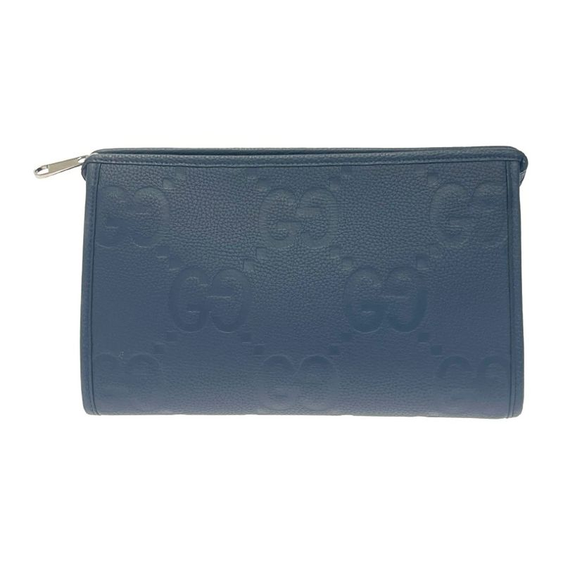 Gucci 739490-2067 Leather Jumbo GG Silver Hardware Second Bag Blue 476830