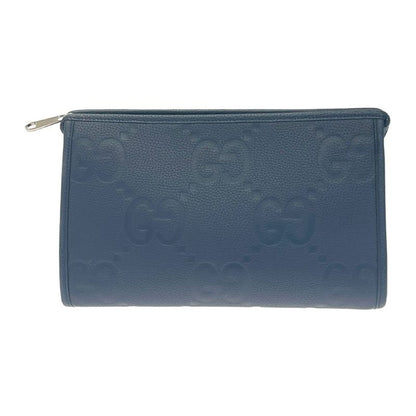 Gucci 739490-2067 Leather Jumbo GG Silver Hardware Second Bag Blue 476830