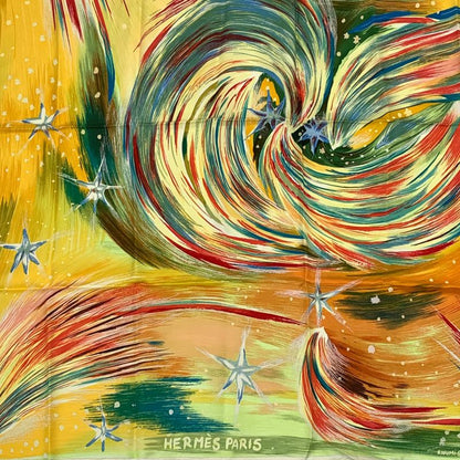 Hermes Carre 90 FEUX DU CIEL Heavenly Fire Scarf 100% Silk Orange Multicolor