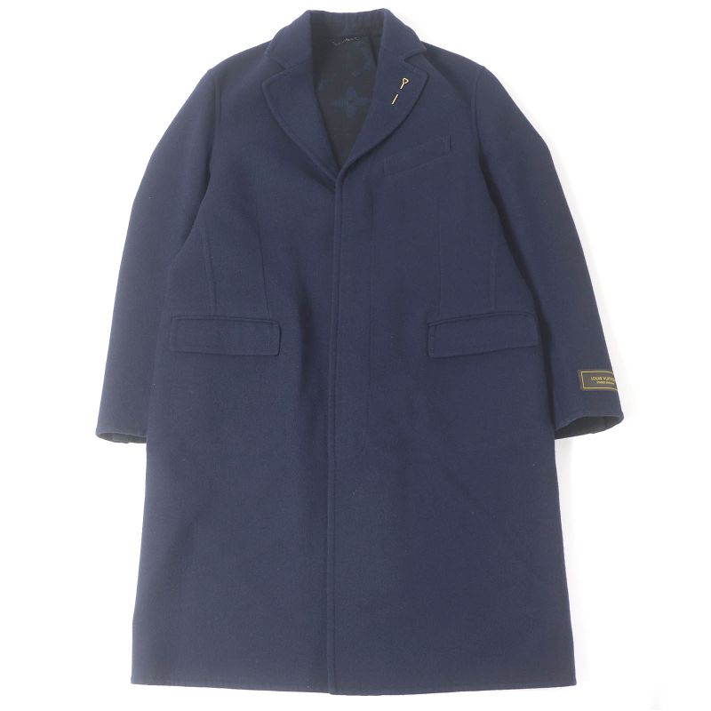 Louis Vuitton 20AW Wool Lined Giant Monogram Double Face Chester Coat Navy 52