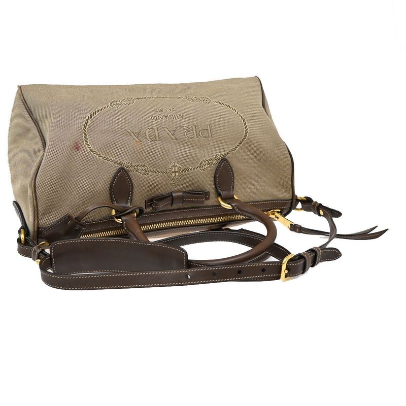 Prada Shoulder Hand Bag 2way Canvas Leather Brown 31ka941