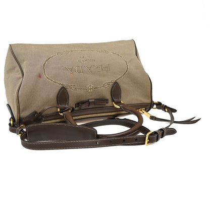 Prada Shoulder Hand Bag 2way Canvas Leather Brown 31ka941