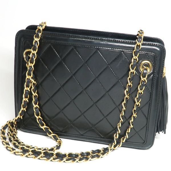 Chanel Chain Bag Black Matelasse Fringe Shoulder Bag Vintage No 1 Card Included