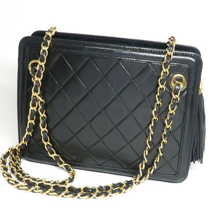 Chanel Chain Bag Black Matelasse Fringe Shoulder Bag Vintage No 1 Card Included