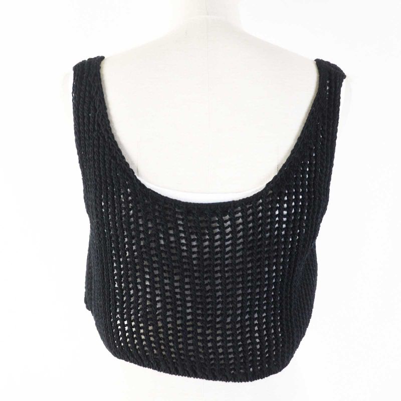 Prada 23SS P29980 Cotton Triangle Logo Embroidery Mesh Cropped Sleeveless Top/
