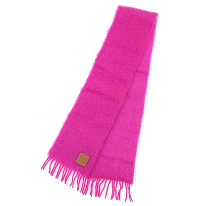 LOEWE Mohair Wool Anagram Leather Patch Fringed Scarf Pink Made In Spain