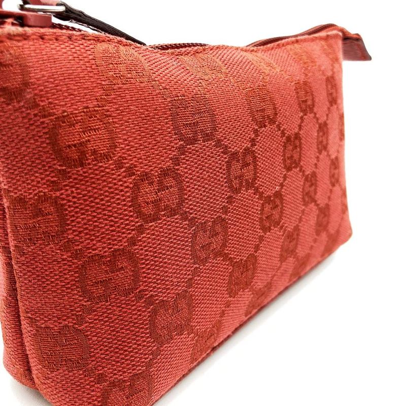 Gucci 115237 Pouch Small Makeup Pouch Makeup Case GG Canvas Red Women's Fashion