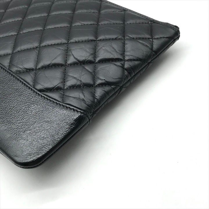 Chanel CC Logo Quilted Gabriel Lambskin Hand Clutch Black