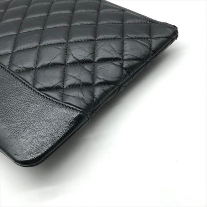 Chanel CC Logo Quilted Gabriel Lambskin Hand Clutch Black