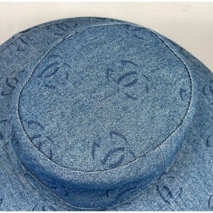 Chanel CC Denim Hat Wide Brim Bucket Cap 58 Blue Vintage