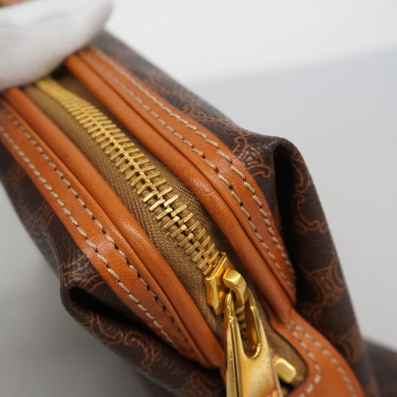 Celine Pouch Macadam PVC Brown Gold Hardware Women