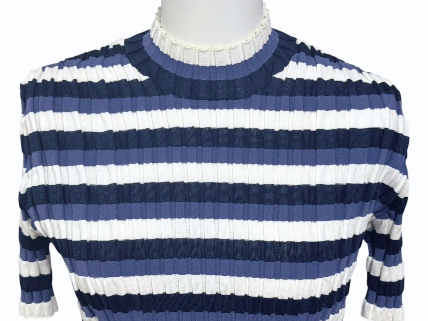Louis Vuitton Border Rib Knit Short Sleeve Top Blue White Sweater — view 2