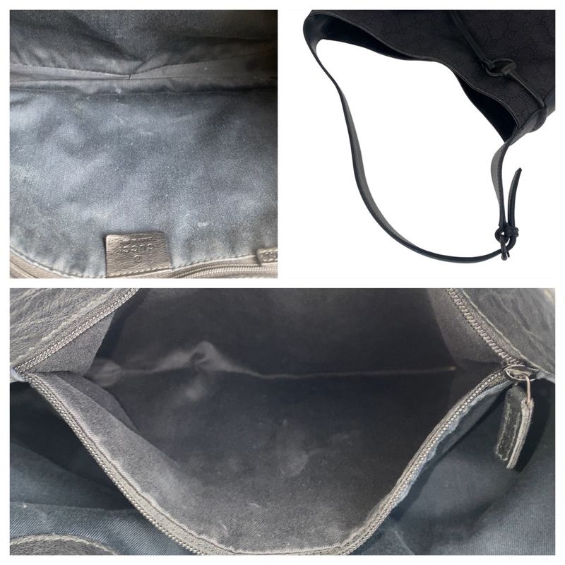Gucci Horsebit Black GG Canvas/leather 101975 Shoulder Bag Women 504079