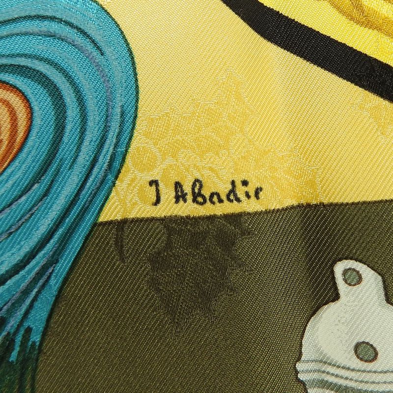 Hermes Carre90 Scarf 100% Silk Plumes Et Grelots Feathers And Bells Green Beige