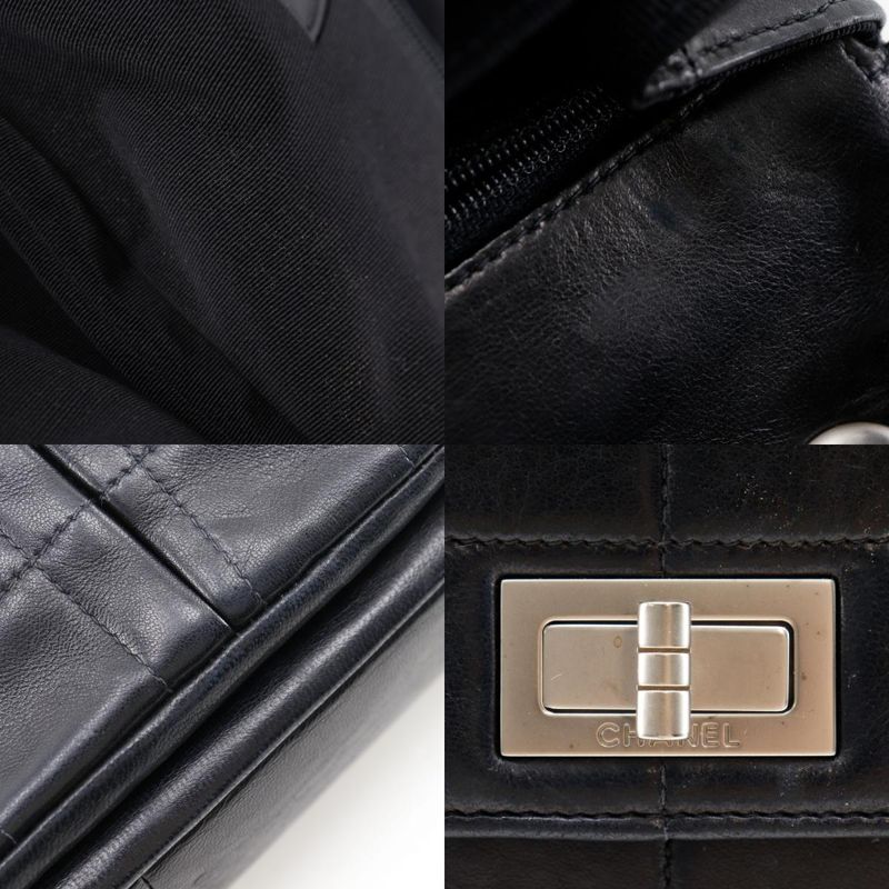 Chanel 2.55 Chocolate Bar Chain Shoulder Vintage Lambskin Black Women Shoulder