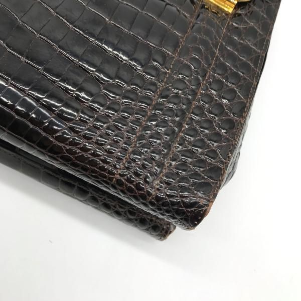 Gucci Croco Logo Vintage Hand Bag Brown