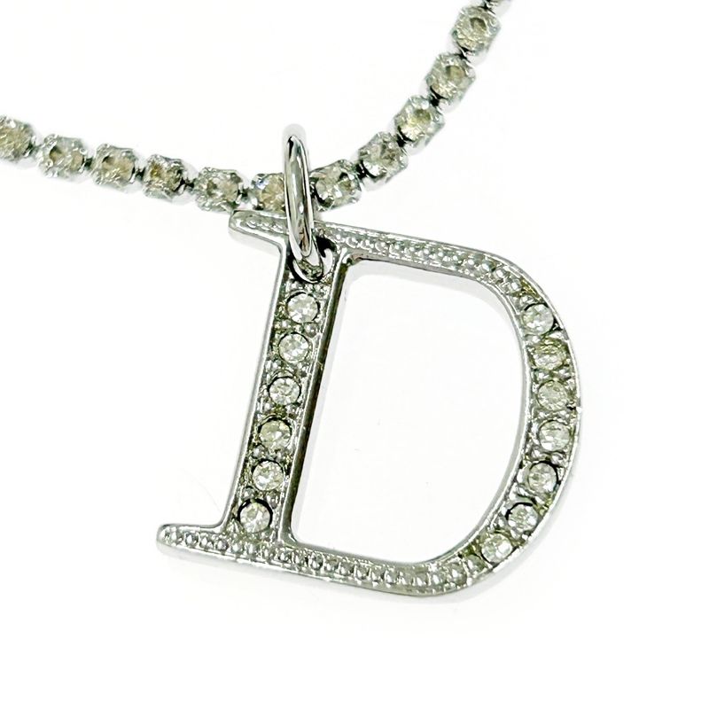 Christian Dior Metal Rhinestone D Logo Necklace Women's Silver 348024 Necklace