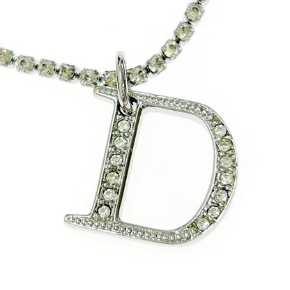 Christian Dior Metal Rhinestone D Logo Necklace Women's Silver 348024 Necklace
