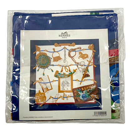 Hermes Scarf Carre 90 Silk Memoire D'hermes Blue X White
