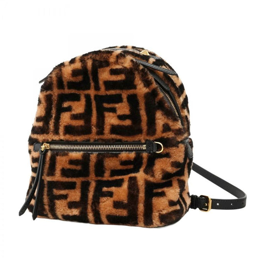 Fendi Backpack Daypack Zucca Fur Brown Black Gold Hardware Women's