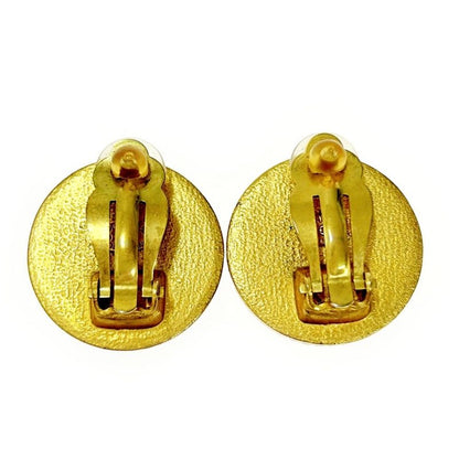 Chanel GP Shell 97p Coco Mark Round Earrings Gold Black 362540 Earrings