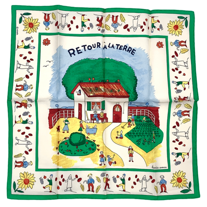Hermes RE TOUR A LA Terre Back Home 100% Silk Scarf Green With Bag