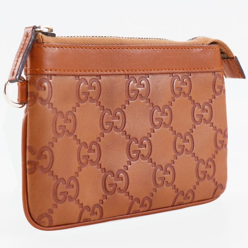 Gucci GG 146570 Striped Leather Brown Unisex Pouch
