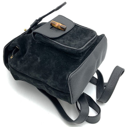 Gucci 00319560030 Backpack Daypack Black Suede/leather Bamboo Women's