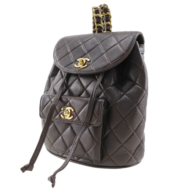 Chanel Matelasse Coco Mark Vintage Lambskin Brown Women's Backpack/daypack