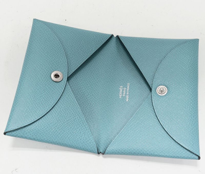 Hermes Bifold Card Case Business Card Holder Calvi Epson Blue Jean