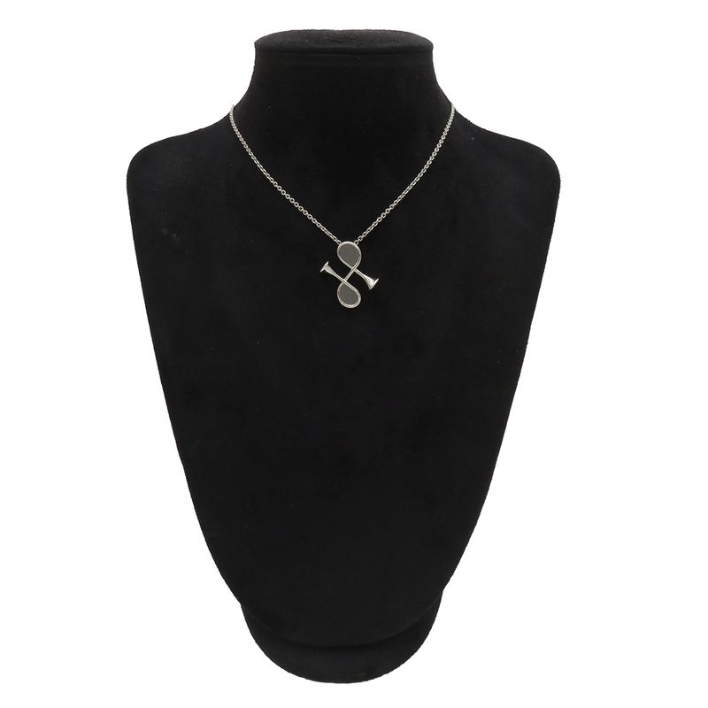 Hermes Necklace Col H Pendant Metal Lacquer Gray and Silver Hardware Horn Motif