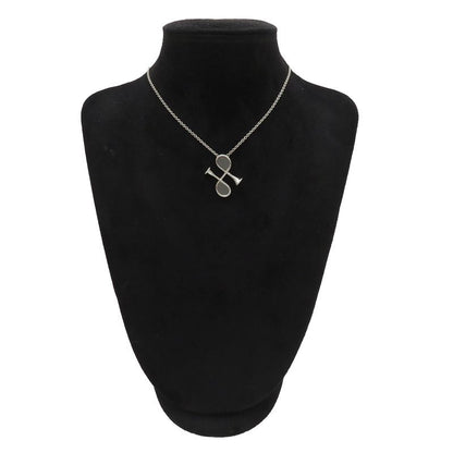 Hermes Necklace Col H Pendant Metal Lacquer Gray and Silver Hardware Horn Motif