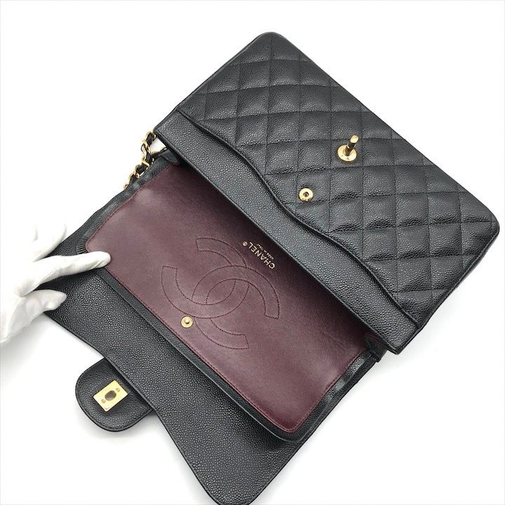 Chanel CC Logo Big Quilted Caviar Leather Chain Shoulder Bag Black