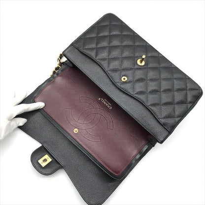 Chanel CC Logo Big Quilted Caviar Leather Chain Shoulder Bag Black