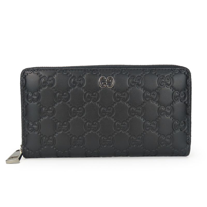 Gucci Long Wallet 473928 Guccissima Black Silver Hardware Round Zipper Shape