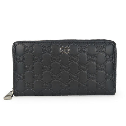 Gucci Long Wallet 473928 Guccissima Black Silver Hardware Round Zipper Shape