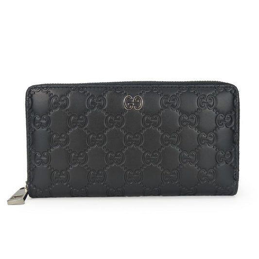 Gucci Long Wallet 473928 Guccissima Black Silver Hardware Round Zipper Shape