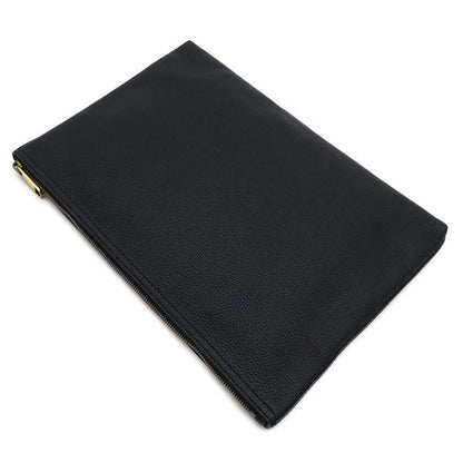 Gucci Clutch Bag Portfolio Leather Black Gold Hardware Logo Print Black 500984