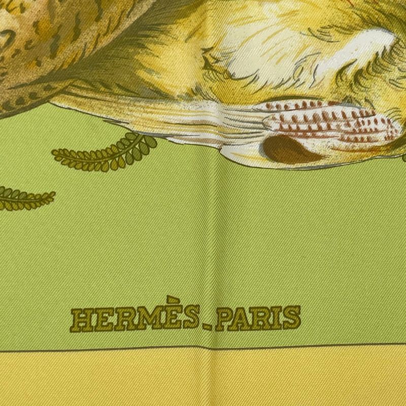 Hermes Carre 90 Scarf Linares Animals Birds Camo Yellow