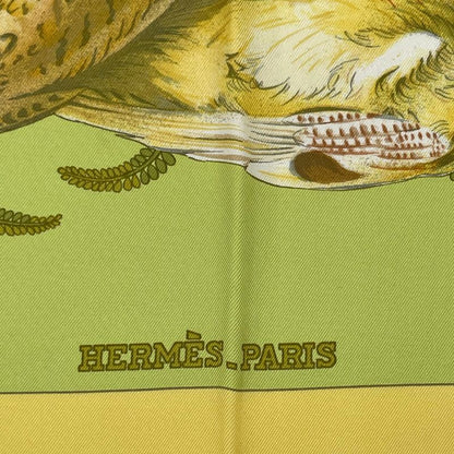 Hermes Carre 90 Scarf Linares Animals Birds Camo Yellow