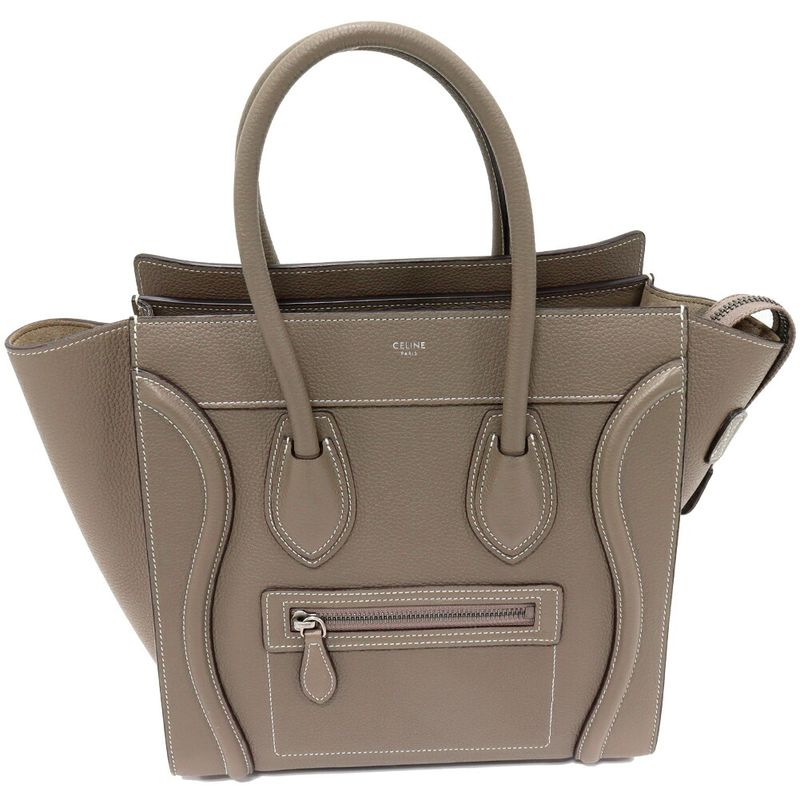 Celine Tote Handbag Luggage Micro Shopper Drummed Calfskin Pickpocket (gray)