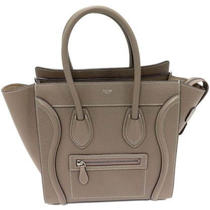 Celine Tote Handbag Luggage Micro Shopper Drummed Calfskin Pickpocket (gray)