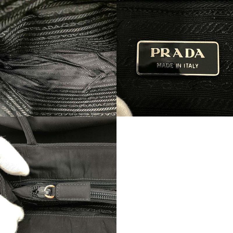 Prada Tote Handbag Black Nylon Women Men Triangle Logo