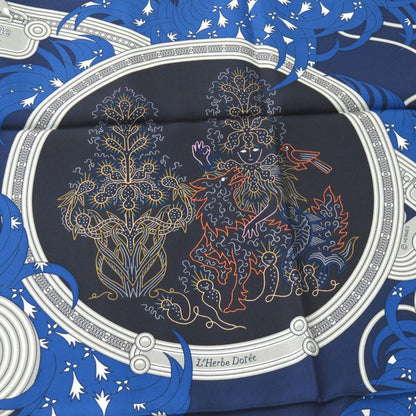 Hermès Carré 90 Legende Brodee Embroidered Legend Silk Blue Scarf 0227 Hermes