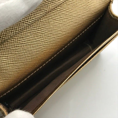 Prada Saffiano Leather Bifold Card Case Gold