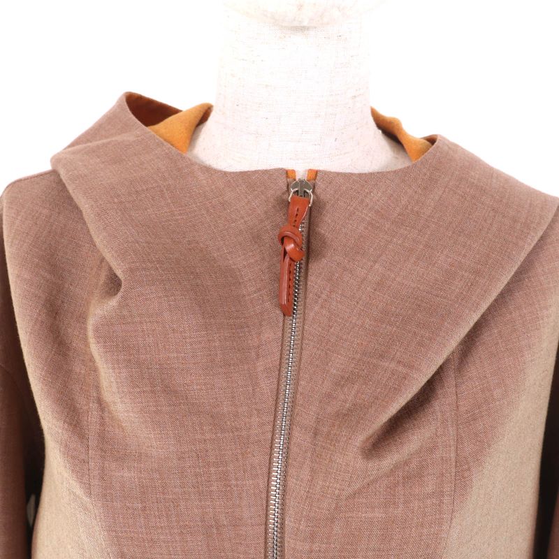 Hermes 2023 3e0105dc Cashmere Silk Blend Double Face Zip Up Hooded Coat Brown